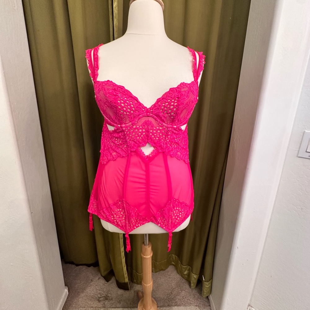 Victoria's Secret Hot Pink Lace Chemise 36B